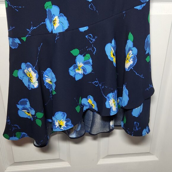NWT–Banana Republic Black Blue Floral Ruffled Hem Dress - Size: 10 PRICE IS FIRM - Picture 4 of 7
